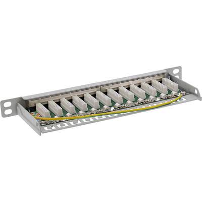 10" Patch panel 12port cat.6a, tienený s uzemnením, celokovový, 0.5U, sivý
