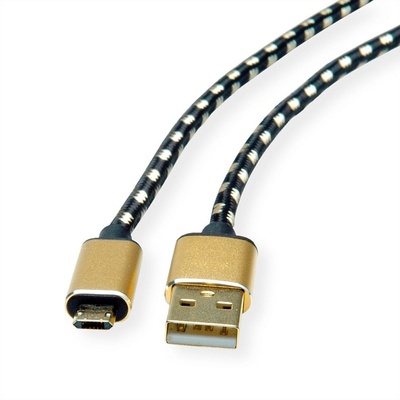 Kábel USB 2.0 A-MICRO-B M/M 1.8m, High Speed, čierny/zlatý, Gold, pozl. kon., REVERSIBLE