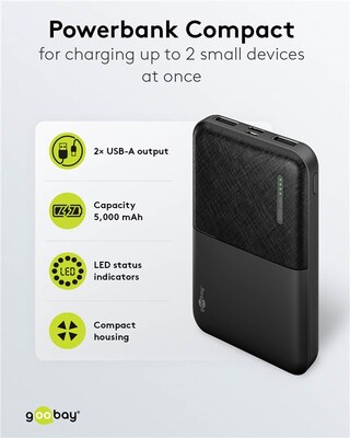 PowerBank 5000 mAh, ľahká a kompaktná, 10W, 2x USB A