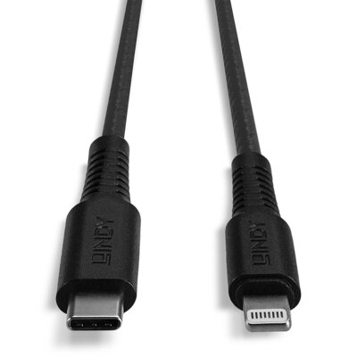 Kábel USB 3.2 Gen 1, Typ C CM/"Lightning" pre Apple, 3m, High Speed, posilnený, čierny s MFI cert.