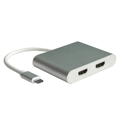 Adaptér USB 3.1 Type C na 2x HDMI, M/F, biely 10cm §