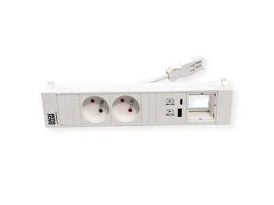 Power Frame 2xUTE 230V, 1xCustom, nabíjačka (USB A + USB C), 0.2m kábel 1.5mm², GST18, biely