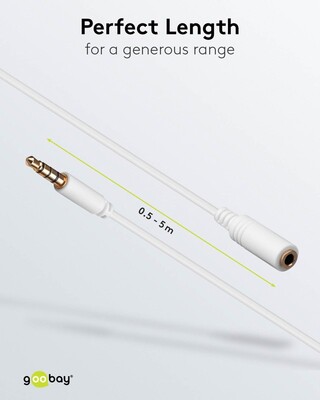 Kábel 3.5mm 4pin audio M/F predlžovací 0.5m, biely, pozl. konektor