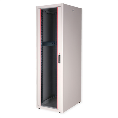 19" Rack na podlahu 42U, 2010x600x800mm (HxWxD), BASIC, sklenené dvere, sivý