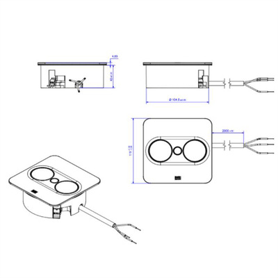 TWIST2 SQUARE 1xUTE 230V, nabíjačka (USB A + USB C), 2m kábel 1.5mm², vidlica CEE7/7, čierna