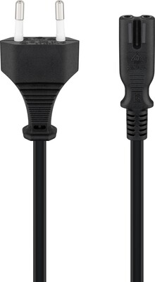 Kábel sieťový 230V, 2pin vidlica (CEE7/16) priama - C7 (2pin), 1.8m, 0.75mm², 2.5A, čierny