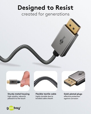 Kábel USB 3.1 Typ C na DisplayPort M/M 1m, gen.2, 4K@60Hz, čierny/sivý, oplet, pozl. konektor