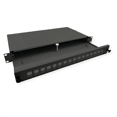 Patchpanel optický 16x keystone, výsuvný, vaňa, čierny
