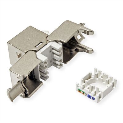 Konektor Keystone cat.6a, tienený, strieborný, beznástrojový (toolless), Super SLIM