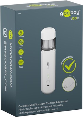 Bezdrôtový mini vysávač, 80W, 7 trysiek a 3 kefky na čistenie kancelárskych potrieb a auta, biely
