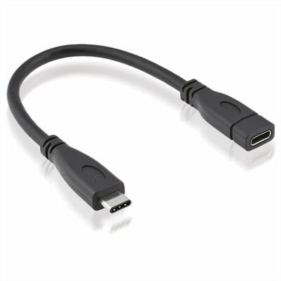 Kábel USB 3.1 Typ C CM/CF 0.15m, Super Speed (Power Delivery 20V5A) gen.2, čierny, predlžovací