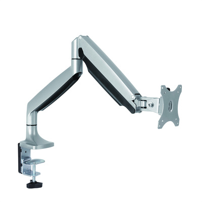 Držiak pre monitor na stôl, úchyt o dosku, pneumatický, max 9kg, rameno 580mm, VESA 75/100, sivý