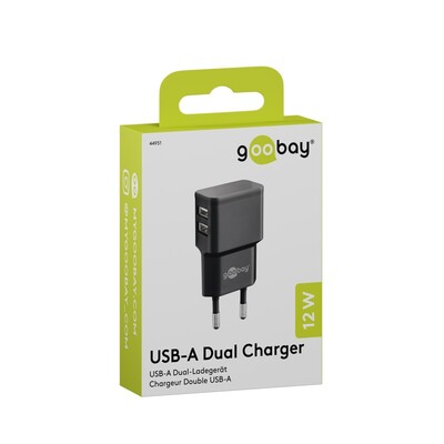Nabíjačka USB 230V 2port, 2xUSB A, 2.4A, 12W, čierna