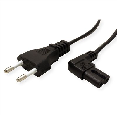 Kábel sieťový 230V, 2pin vidlica (CEE7/16) priama - C7 (2pin) zahnutý, 1.8m, 0.75mm², 2.5A, čierny