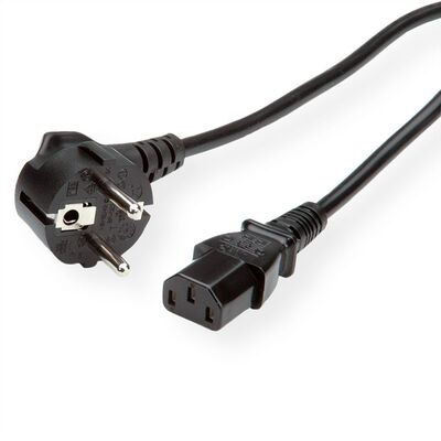 Kábel sieťový 230V, vidlica (CEE7/7) lomená - C13, 3m, 1.00mm², 10A, čierny