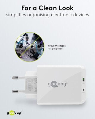 Nabíjačka USB 230V 2port, 1xUSB A, 1xUSB Typ C, 30W, Power Delivery, Quick Charge 3.0, biela §§