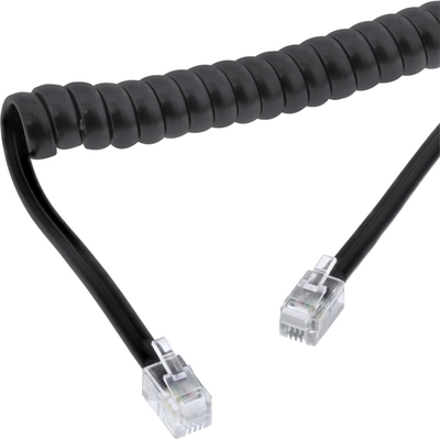 Kábel telefónny krútený 4m, čierny s predĺženými koncami 