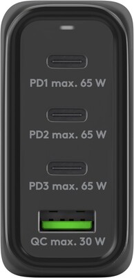 Nabíjačka USB 230V 4port, 1xUSB A, 3xUSB Typ C, 68W, Power Delivery, GaN, čierna