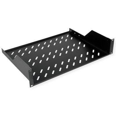 19" Polica 350mm, max. 25kg, 2U, sada skrutiek a podložiek v balení, čierna