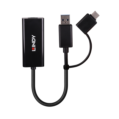 Adaptér USB 3.0 na RJ45 (Gigabit Ethernet), 10cm, čierny, s adaptérom na USB Typ C