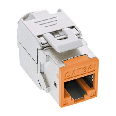 Konektor Keystone cat.6a, tienený, strieborný, beznástrojový (toolless), oranžový, 8ks/bal