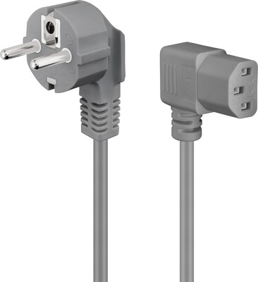 Kábel sieťový 230V, vidlica (CEE7/7) lomená - C13 zahnutý (doprava), 2m, 0.75mm², 10A, sivý