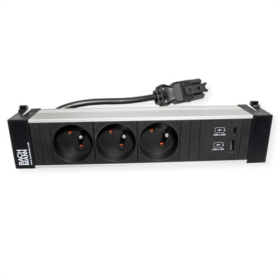 Power Frame 3xUTE 230V, nabíjačka (USB A + USB C), 0.2m kábel 1.5mm², GST18, hliník/čierny