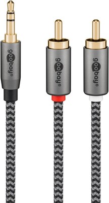 Kábel 3.5mm stereo/2xCinch M/M 2m, čierny/sivý, pozl. konektor
