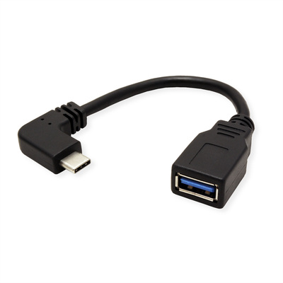 Kábel USB 3.2 Gen 1, Typ C CM/AF 0.15m, 5Gbps, OTG, čierny, zahnutý 90°