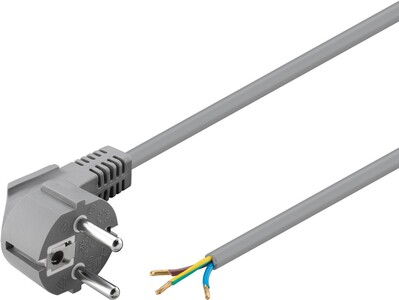 Kábel sieťový 230V, vidlica (CEE7/7) lomená - dutinky, 2m, 0.75mm², 16A, surový, sivý