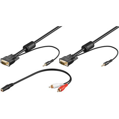 Kábel VGA + audio 3,5mm M/M 3m, prepojovací, tienený, DDC, ferrit, HQ, čierny, pozl. konekt.