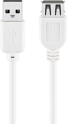 Kábel USB 2.0 A-A M/F 5m, High Speed, predlžovací, biely