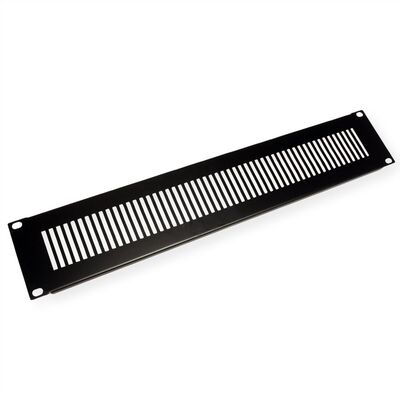 19" záslepka s ventilačnou mriežkou, 2U, kovová, čierna RAL9005