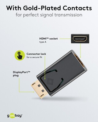 Adaptér DisplayPort/HDMI M/F, 1080p@30Hz (DP 1.2, HDMI 1.4), priamy, čierny