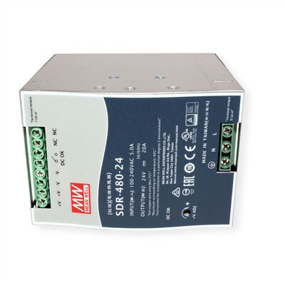 Napájací zdroj MEAN WELL SDR-480-24, montáž na DIN, 480W, 24V DC, 85.5x125.2x128.5mm