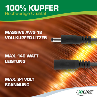 Kábel predlžovací DC 5.5mm / 2.1mm, AWG18, 2m, čierny
