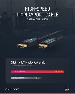 Kábel DisplayPort M/M 3m, 4K@60Hz, DP v1.2, 21.6Gbit/s, modrý, pozl. konektor, ClickTronic