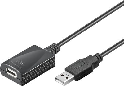 Kábel USB 2.0 A-A M/F 5m, High Speed, predlžovací, čierny, aktívny