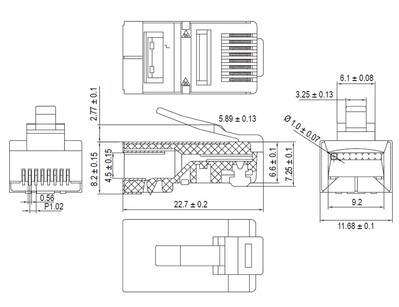 Konektor 8/8 RJ45 cat.5e, tienený
