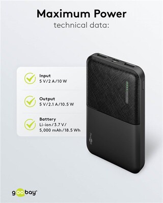 PowerBank 5000 mAh, ľahká a kompaktná, 10W, 2x USB A