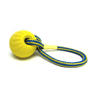 Lopta penová veľká plávajúca s priemerom 9cm, so šnúrkou 35cm, stredne tvrdá, žltá