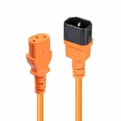Kábel sieťový 230V predlžovací, C13 - C14, 2m, 0.75mm², 10A, oranžový