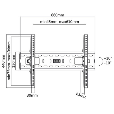 Držiak pre TV 37-70" na stenu, max 75kg, s náklonom +-10°, VESA do 600x400, čierny