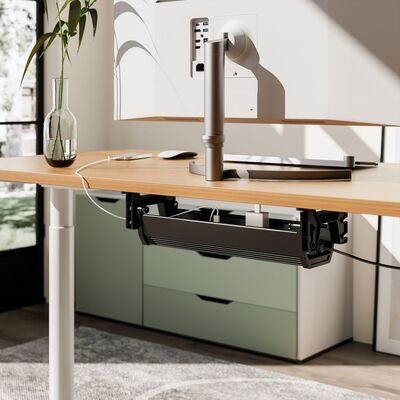 Káblový organizér, žľab na káble pod stôl, plast (ABS), 449x182x118mm (DxHxV), čierny