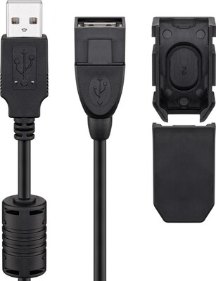 Kábel USB 2.0 A-A M/F 2m, High Speed, predlžovací, čierny, "krytka"