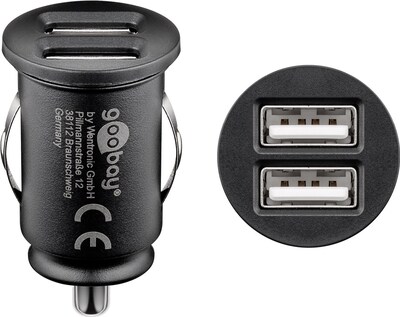 Nabíjačka USB do auta 2port, 2xUSB A, 2.4A, 12W, mini, čierna