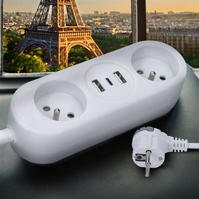 Predlžovačka 1.5m s 2 zásuvkami, 1.00mm², USB nabíjačka (2x USB A + 1x USB C) 17W, biela