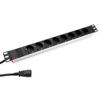 19" zásuv. lišta 8xSCHUKO, konektor C14, 10A, 2300W, 2m, čierna/sivá