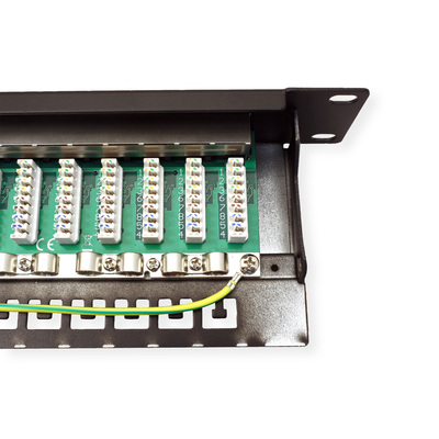 19" Patch panel 24port cat.6a, tienený s uzemnením, celokovový, 1U, čierny