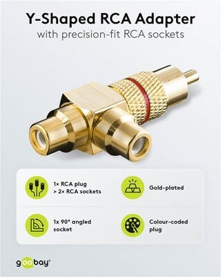 Adaptér Cinch M/2xF červený, RCA splitter, Gold celokovový